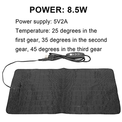 Focket Reptile Heating Pad, Cold Silicone Wire 3 Level Temperature Adjustment Reptile Heat Mat, Terrarium Heating Pad with USB Powered PU Leather Surface for Tortoises Snakes (L) - size: L