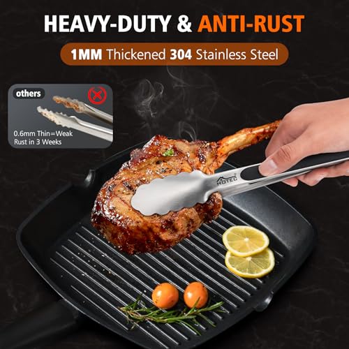 Hotec Stainless Steel Kitchen Tongs, Set of 2-9", Locking Metal Food Tongs for Cooking, Serving, BBQ, Grill Non-Slip Grip - size: 2pack: 9inch