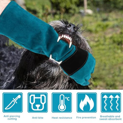 Bite Proof Animal Handling Gloves, Cat Gloves Pet Leather Glove Cat Scratch with Pet Comb, Multipurpose for Rose Pruning, Gardening, Pets Grooming