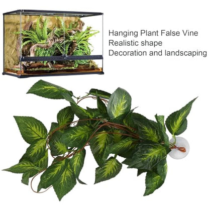 Pssopp Lifelike Plant Decorative Hanging Silk Terrarium Plant with Suction Cup for for Reptile Rainforest Box Aquarium Landscape(NFF‑86)