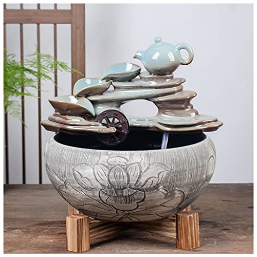 Small Fish Tank Chinese Style Ceramic Fish Tank Home Circulation Flow Water Fountain Courtyard Fish Culture Tank Living Room Decoration Aquarium Fish Tank Fish Tank Kit(B,32cm) - color: B, size: 32cm