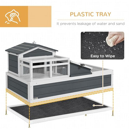 Safe Spacious Durable Secure Premium Robust Wooden 3-Room 2 Stories Tortoise Habitat with Balcony 44x25.5x23 Overall Dimensions Gray