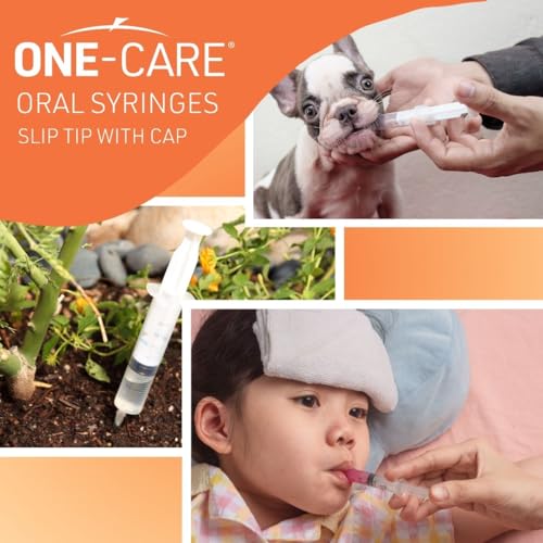 ONE-CARE 5ml Oral Syringe with Cap - Sterile, Individually Wrapped - 100 Syringes, Slip Tip, Uses include oral administration of medicine for infants, adults and animals - size: 5ml