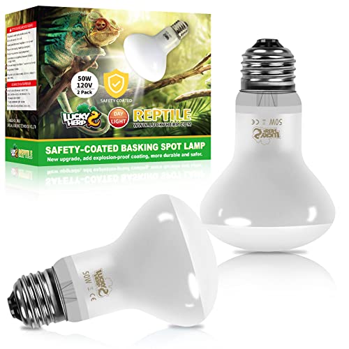 LUCKY HERP New Upgrade 50W Reptile Heat Lamp Bulb (3rd Gen, Safer), Amphibian Basking Spot Light Bulb, UVA Reptile Daylight Bulb for Turtle, Bearded Dragon, Lizard Heating Use (2 Pack) - color: 3rd Gen 50w Heat Lamp, size: 3rd Gen Reptile Heat Lamp