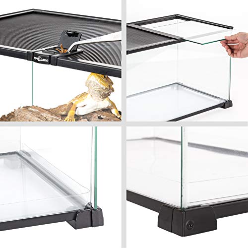 REPTI ZOO 20 Gallon Reptile Glass Terrarium Easy Clean Tank 30" x 12" x 12" Dual Top Sliding Top Cover for Reptile Snake Hamster Hedgehog Small Animals (Knock-Down)