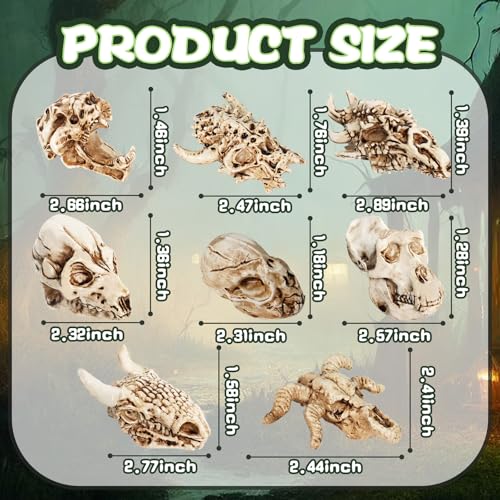 Bbiamsleep 8 Pcs 2.3 Inch Animal Skulls Figurine Resin Mini Skulls Dinosaur Alien Animal Skulls Decor Ornament Mini Skull Heads for DIY Projects Halloween Christmas Decoration