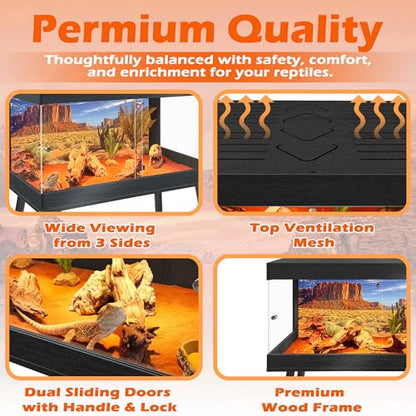 ROYXEN Reptile Tank 81 Gallon, Bearded Dragon Tank with Leg Stand, Tempered Glass Reptile Enclosure, Lizard Tank for Chameleon,Lizard Habitat (Black,48 Length Inch) - color: Black, size: 48"x20"x19.5"