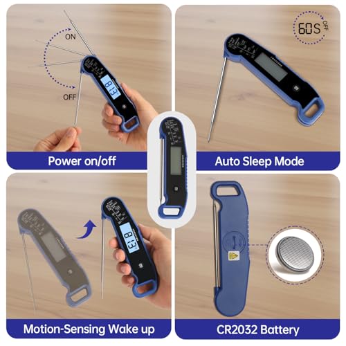 Lonicera Digital Meat Thermometer for Food Cooking. Instant Read Within 1 Sec and ±0.9℉ Accuracy with Thermocouple Sensor. IP67 Waterproof, Auto-Rotating Display, Auto Wake up (Blueberry) - color: BLUE