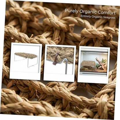 VICASKY Bearded Dragon Lounger and Reptile Hammock with Sea Grass Bed Mat, Rectangle Basking Platform with Metal Legs for Snake Habitat Accessories and Climbing Decor