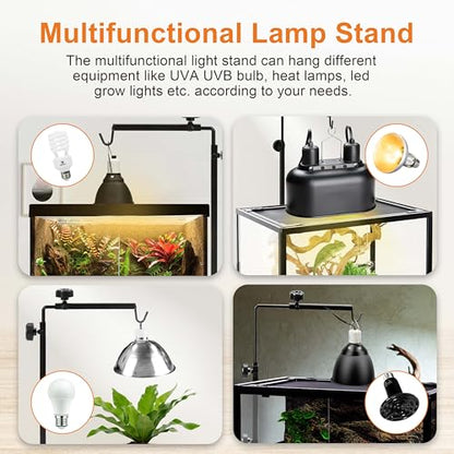 Simple Deluxe Reptile Lamp Stand Adjustable 14-26 inch Metal Bracket Floor Light Holder for Reptile Glass Terrarium Heating Light, Amphibian and Aquarium Tank - style: Lamp Stand S, New