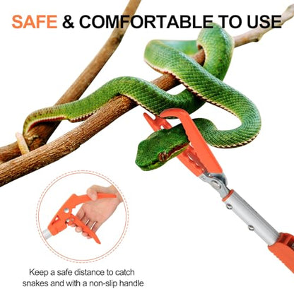 Kalkal Snake Grabber Tool, 60” Professional Aluminum Alloy Telescopic Rattle Snake Tongs, Reptile Grabber Snake Catcher Wide Jaw Handling Tool with Lock - size: 60 inch