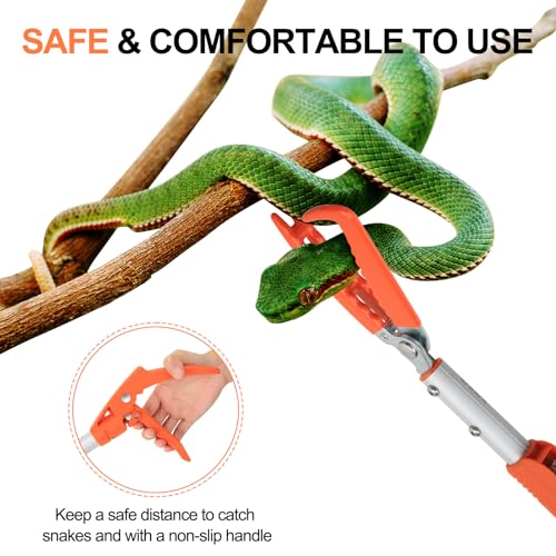 Kalkal 79" Snake Grabber Tool, Professional Aluminum Alloy Telescopic Rattle Snake Tongs, Heavy Duty Reptile Grabber Snake Catcher Wide Jaw Pick-up Handling Tool with Lock - size: 79 inch
