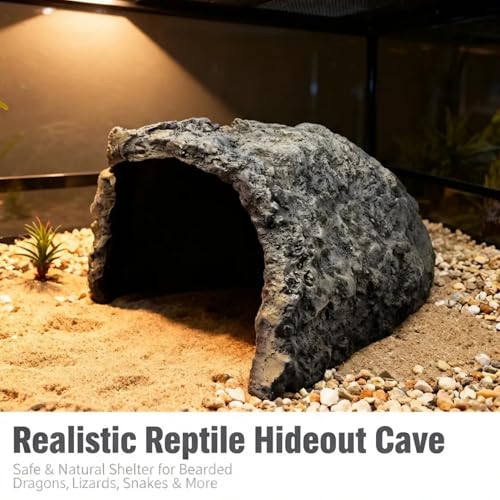 Large Natural Rock Cave Decor for Reptiles & Amphibians, Hideout Habitat Hide Cave for Bearded Dragons Lizards Snakes Turtles Geckos, Terrarium Aquarium Ornament Shelter for Small Pets