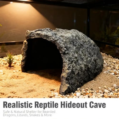Large Natural Rock Cave Decor for Reptiles & Amphibians, Hideout Habitat Hide Cave for Bearded Dragons Lizards Snakes Turtles Geckos, Terrarium Aquarium Ornament Shelter for Small Pets