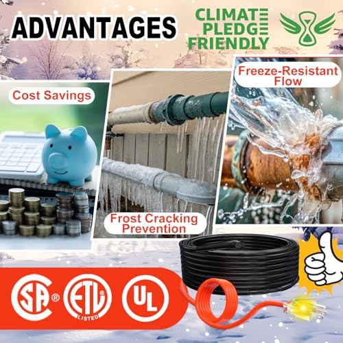 HEATIT Automatic Pipe Heat Cable 7W/ft for Metal & Plastic Water Pipes 35Ft | Designed for residential and commercial water pipe applications, Straight-run installation provides consistent heating. - style: 35 Feet