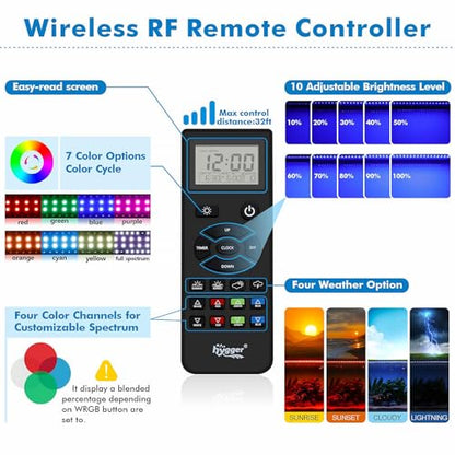 hygger Advanced Remote Control Aquarium Light Customizable Full Spectrum Fish Tank LED with DIY, Default & Weather Mode Freshwater Planted Tank - size: 42W for 36~42inch Tank