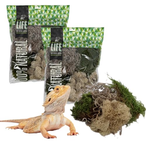 The Habitat Life - Natural Variety Pack - Mix of Reindeer, Mood, Sheet & Spanish Moss - for All Terrariums - Humidity Control - Breathable Bedding - Dye-Free & Safe - Medium - 2 Pack - size: Medium (2-Pack), style: Variety Pack