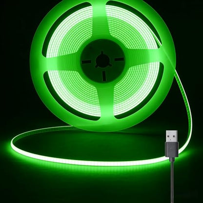 5V Ultra-Narrow 3mm USB COB LED Strip, Self-Adhesive Cabinet Desk Bedroom (Green, 2ft) - color: Green, size: 2ft