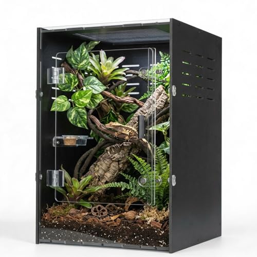 12" x 12" x 18" PVC Reptile Enclosure, Lightweight Front Opening Arboreal Terrarium for Juvenile Geckos & Small Reptiles, Escape-Proof Lock, Screen Top Ventilation
