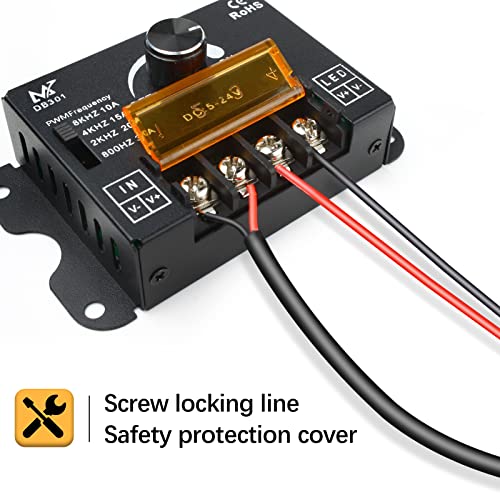 RGBZONE Single Color LED Dimmer, DC 5V/12V/24V 30A PWM Dimming Controller, Frequency Adjustable, for Single Channel 5050 3538 5630 Light Strips, Metal Shell LED Dimmer-No Light Flicker - color: Single Color
