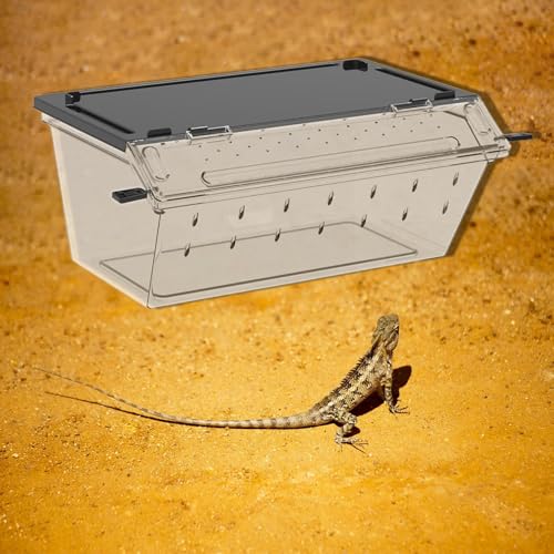 Reptile Feeding Box Breeding Tank Portable Carrier Acrylic Clear Enclosure Cage for Gerbil Turtle Chameleons Geckos Frogs, Black