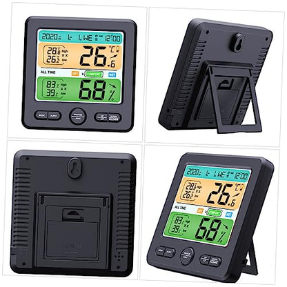 Multi-Function Digital Hygrometer and Clock for Home Use Temperature and Humidity Monitor with Large Display Accurate Indoor Climate Control Tool for Reptiles Office and More
