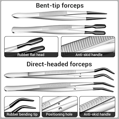 4 PCS Tweezers with Rubber Tips Set, PVC Coated Rubber Tip Tweezers for Crafting, Straight Flat Tip Long Bent Precision Tweezer Set for Crafts, Stamps, Beads, Jewelry, Lab Work