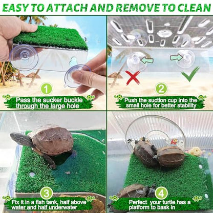 Keedolla Lawn Turtle Basking Platform Tortoise Resting Terrace, Simulation Grass Turtle Ramp Tortoise Climbing Ladder for Aquarium, Fish and Turtle Tank - Large - size: Large