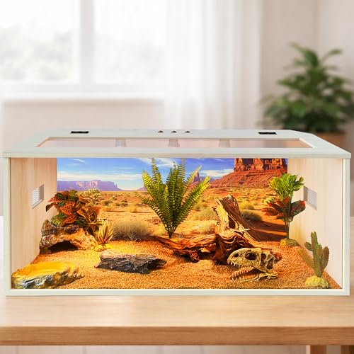 PROLEE Bearded Dragon Tank, 81 Gallons Wooden Reptile Enslosure, Tempered Glass Lizard Tank, Large Bearded Dragon Enclosure with Built-in Lamp Fixture for Lizard - size: 81 gallons