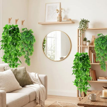 Daifunli 12 Pcs Artificial Hanging Plants Fake Hanging Ferns Plastic Fake Plant for Wall Room Garden Garland Indoor Outdoor Decor No Basket (Monstera Vine,Ivy Vine) - style: Monstera Vine, Ivy Vine