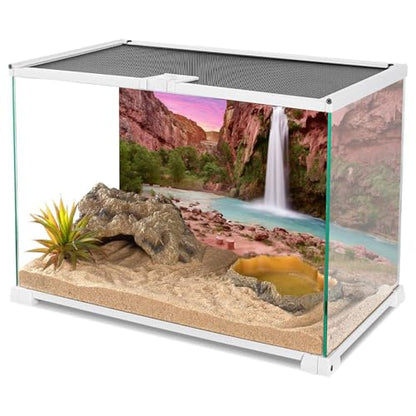 AWERT 30x18 inches Reptile Habitat Background Sunset Mountain Waterfall Terrarium Background - size: 30x18in/75x45cm