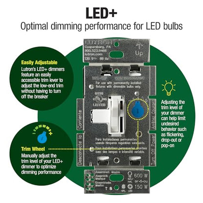 Lutron Ariadni/Toggler LED+ Dimmer Light Switch for Dimmable LED, Halogen and Incandescent Dimmer Switch, 150W, Single-Pole/3-Way, AYCL-153P-AL, Almond - color: Almond, size: 1 Pack