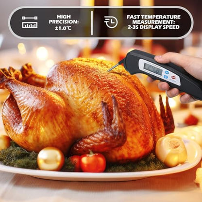Xuhal 12 Pcs Digital Meat Thermometer with Probe Waterproof Instant Read Foldable Food Thermometer with Magnet for Kitchen Grilling Cooking Turkey Baking BBQ (Black) - color: black