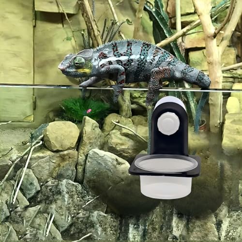Double Crested Gecko Feeding Ledge with 10 Pcs 0.5oz Bowls & Detachable Suction Cup – Reptile Food & Water Dish Feeder for Lizards, Geckos, Chameleons, Turtles in Terrariums & Breeding Tanks