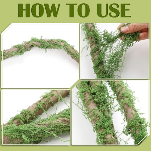 Janinka 2 Pcs 118in Large Bendable Artificial Tree Branches with Moss Enchanted Forest Decorations DIY Jungle Climber Vines Fake Moss Jungle Party Decor for Garden Landscape Reptile Habitat Decor