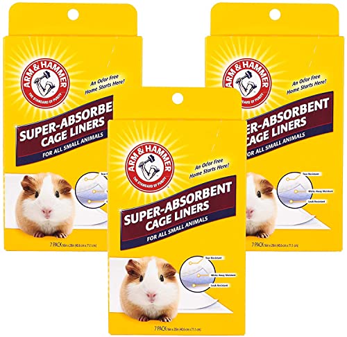 Arm & Hammer Super Absorbent Cage Liners for Guinea Pigs, Hamsters, Rabbits & Small Animals, Odor Control Cage Tray Liners for Wire or Mesh Grate Cages, Trim to Fit, 7 Count - 3 Pack - size: 7 Count (Pack of 3)