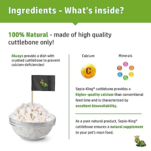 Sepia King - Crushed - 100% Natural Calcium Supplement - Premium Cuttlebone Perfect for Birds, Tortoises, Snails, Reptiles - 3.5 oz