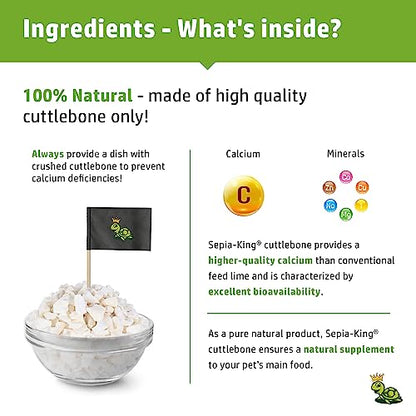 Sepia King - Crushed - 100% Natural Calcium Supplement - Premium Cuttlebone Perfect for Birds, Tortoises, Snails, Reptiles - 3.5 oz