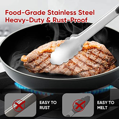 Stainless Steel Tongs Set, Food Grade Stainless Steel Kitchen Tongs, Heat Resistant 600 Degrees, for Cooking, BBQ Barbecue, Grilling, Buffet, Serving (7"+9"+12") | For Cooking/Serving/Grilling | Heat-Resistant | Dishwasher Safe - size: 7"+9"+12"