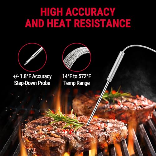 TempPro TP20 500FT Wireless Meat Thermometer with Dual Meat Probe, Digital Cooking Food Meat Thermometer Wireless for Smoker BBQ Grill Thermometer Beef Steak Turkey Thermometer (Previously ThermoPro) - color: Orange