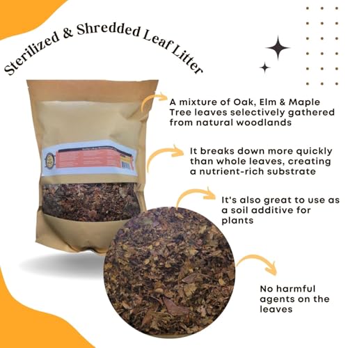 SCOTTY'S BUGS Mulched Leaf Litter for Reptiles, Isopods Live & Snails, Isopod Substrate, Terrarium Bedding, Organic Leaves from Natural Woodlands, 24-Ounce Pack - size: 24oz