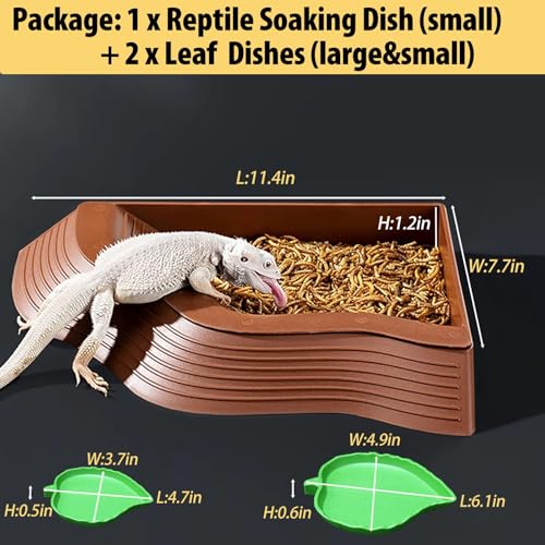 3PCS Tortoise Water Bowl with Ramp Leaf Tortoise Food Water Pool Reptile Bathing Turtle Soaking Dish Aquarium Habitat Accessories Small - size: Small