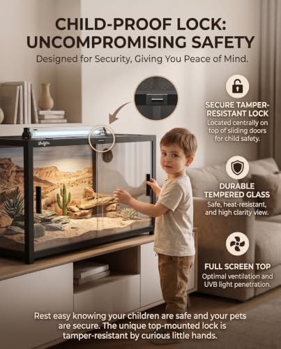 120 Gallon Reptile Tank, 4x2x2 Reptile Enclosure Front Sliding Door | Stackable ventilation 120 Gallon Bearded Dragon Tank anti-escape locks and no-fingerprint handles maximizes UVB transmissionn - color: Black, size: 120 Gallon
