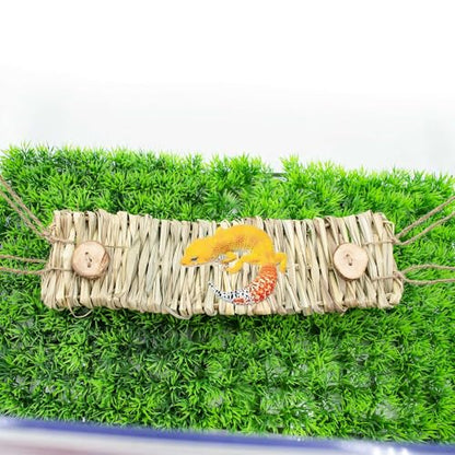 Leopard Gecko Tank Accessories, Straw Hammock with Suction Cup for Small Reptile, Reptile Habitat Decor for Crested Gecko, Chameleon and Other Small Lizards