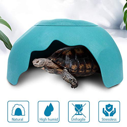 Reptile Hideouts Box with 2 Ceramic Sinks to Increase Humidity Terrarium Reptile Hide Habitat Humidify Cave for Turtle Lizard Tortoise Amphibians Snake, 9.8x5.9x5.9 - color: Blue