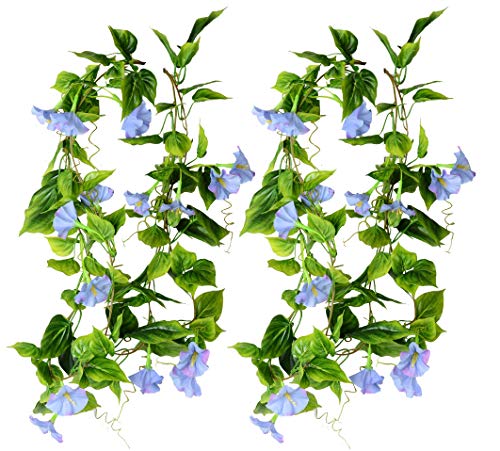 AirSun Artificial Morning Glory Flower Vines, 2pcs 15Feet Hanging Plants Silk Garland Fake Green Plant Home Garden Wall Fence Indoor Outdoor Wedding Birthday Decor - color: Blue