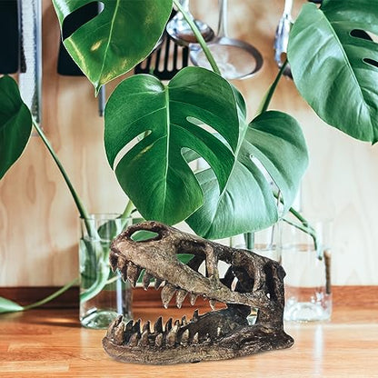 Dinosaur Skull T-Rex Bones Resin Craft Statue for Home Office Shelf Decor Lifelike Tyrannosaur Head Sculpture Figurine Gifts Reptile Hide House Shelter Cave