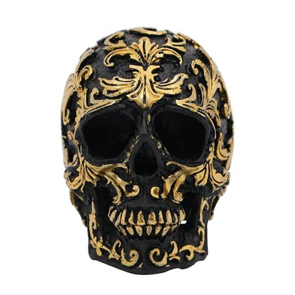 Gothic Skull Heads Home Decor - 3.62 Inch Desk Skeleton Skull Head Statue Fake Resin Skull Figurine Decor for Halloween Decorations, Party Gold Skull Head Designs
