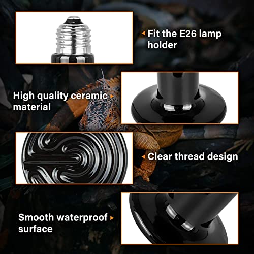 Simple Deluxe 50W Ceramic Heat Emitter Reptile Heat Lamp Bulb No Light Emitting Brooder Coop Heater for Amphibian Pet & Incubating Chicken Black - size: 50 W, style: 1-Pack