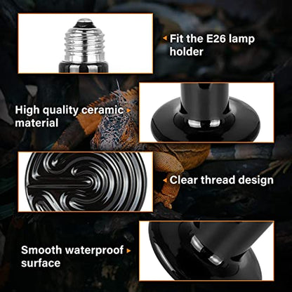 Simple Deluxe 50W Ceramic Heat Emitter Reptile Heat Lamp Bulb No Light Emitting Brooder Coop Heater for Amphibian Pet & Incubating Chicken Black - size: 50 W, style: 1-Pack